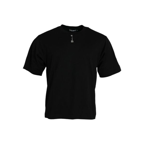 Dolce & Gabbana Black Embellished Cotton Crew Neck Men's T-shirt